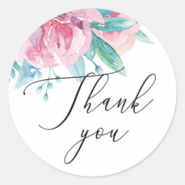 Adesivo Agradecimento de casamento floral rosa aquarela