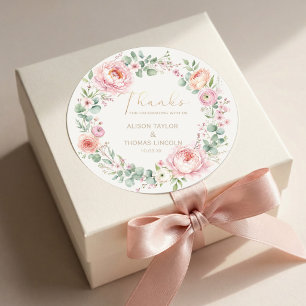 Adesivo Agradecimento de Casamento Floral Rosa Corado