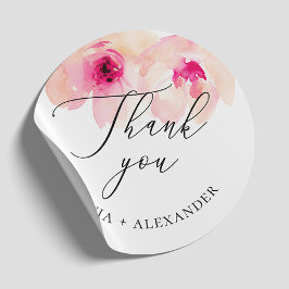 Adesivo Agradecimento de casamento floral rosa em aquarela