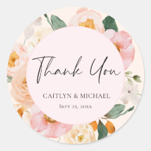 Adesivo Agradecimento de Casamento Floral Rosa Moderno