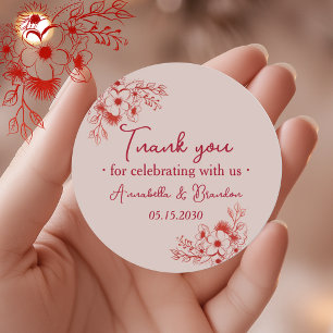 Adesivo Agradecimento de Casamento Floral Rosa Vermelho