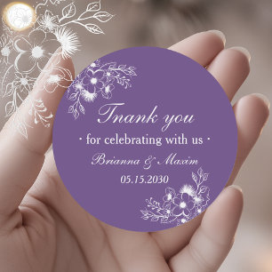Adesivo Agradecimento de Casamento Floral Roxo