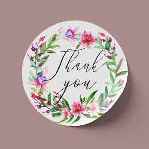 Adesivo Agradecimento de casamento floral tropical rosa em