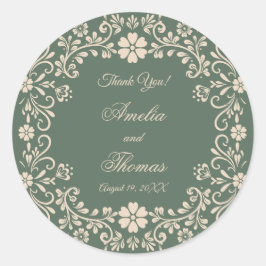 Adesivo Agradecimento de casamento floral verde rústico