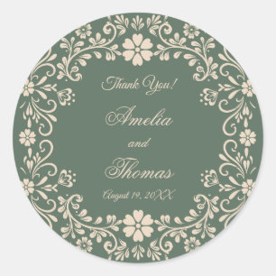 Adesivo Agradecimento de casamento floral verde rústico