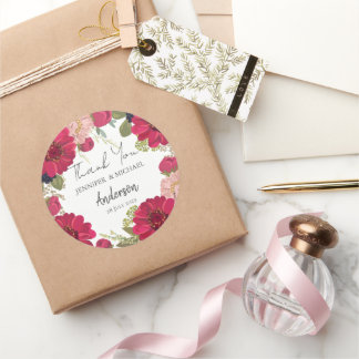 Adesivo Agradecimento de Casamento Floral Vermelho Verde