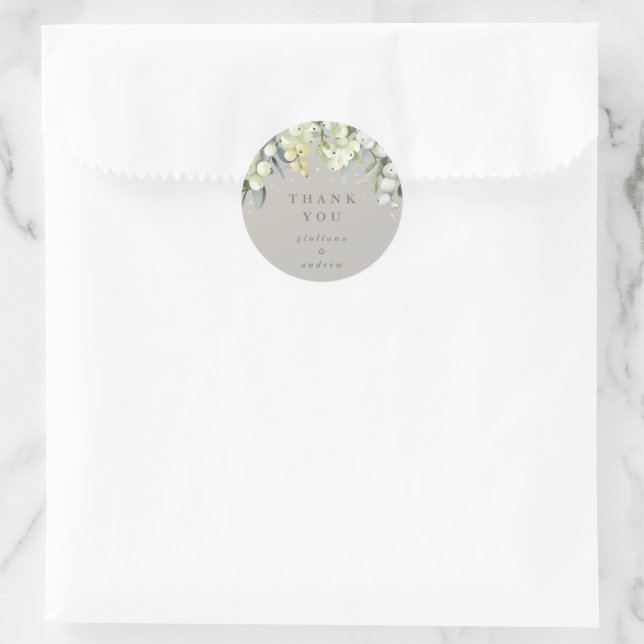 Adesivo Agradecimento de Casamento Greige Snowberry+Eucali (Bolsa)