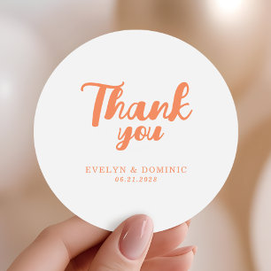 Adesivo Agradecimento de Casamento Laranja Coral Moderno