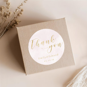 Adesivo Agradecimento de Casamento Rosa e Dourado