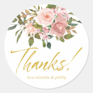 Adesivo Agradecimento de casamento rosa e dourado Floral B
