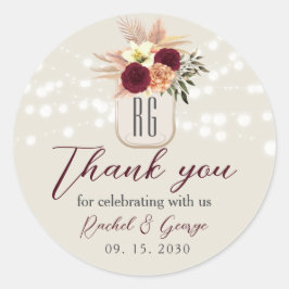 Adesivo Agradecimento de Casamento Rústico Floral Boho