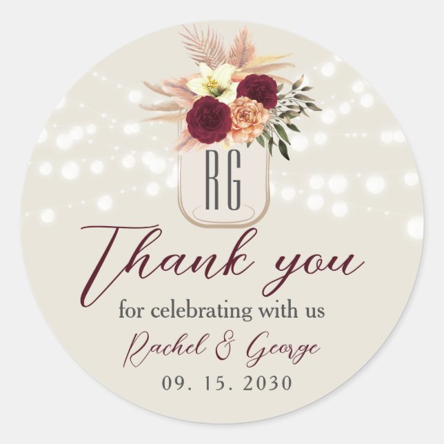 Adesivo Agradecimento de Casamento Rústico Floral Boho (Frente)
