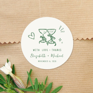 Adesivo Agradecimento de Casamento Verde Creme Desenhado à