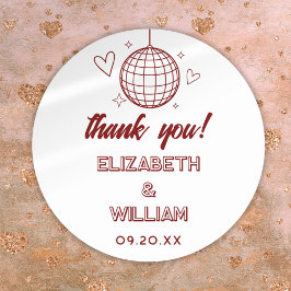 Adesivo Agradecimento de Casamento Vermelho Retro Disco Gr