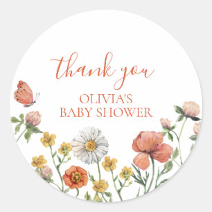 Adesivo Agradecimento de chá de bebê floral em aquarela de