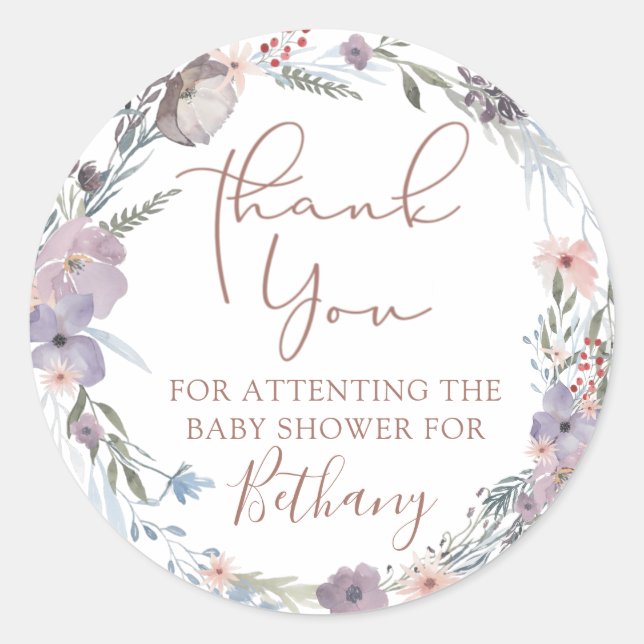 Adesivo Agradecimento de Chá de Bebê Floral em Aquarela Ro (Frente)