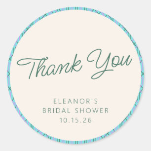 Adesivo Agradecimento de Chá de Noiva Azul Verde Vintage F