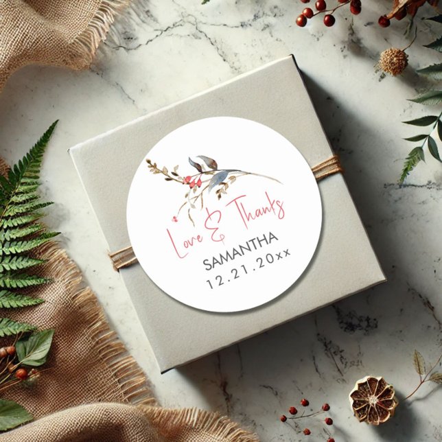 Adesivo Agradecimento de Chá de Noiva com Aquarela Rústica (Fall and winter bridal shower favor stickers personalized rustic watercolor berries)