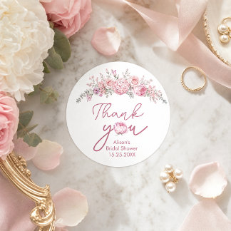 Adesivo Agradecimento de Chá de Noiva Floral Rosa