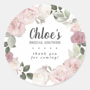 Adesivo Agradecimento de Chá de Noiva Floral Rosa Rústico