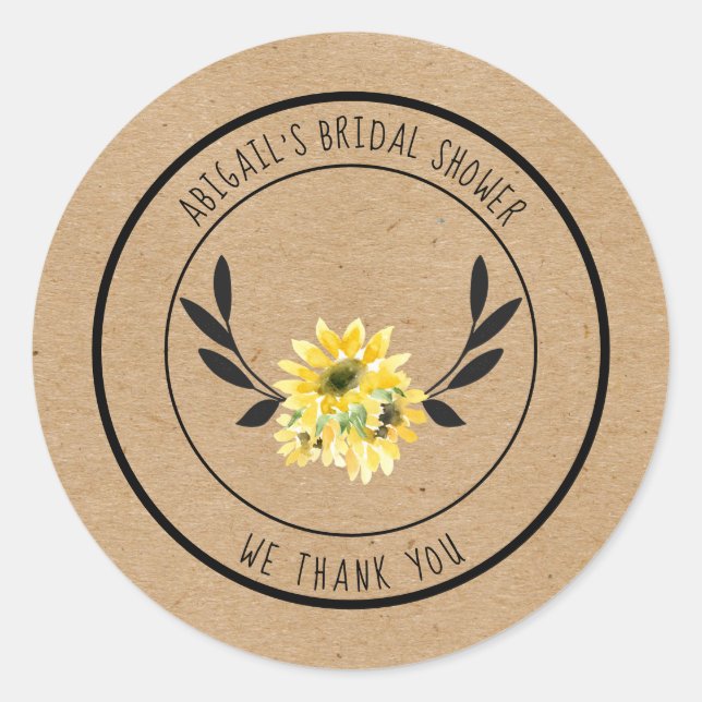 Adesivo Agradecimento de Chá de Noiva Girassóis Rústicos (Frente)