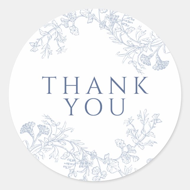 Adesivo Agradecimento de Chuveirinho de Noiva Floral Azul  (Frente)