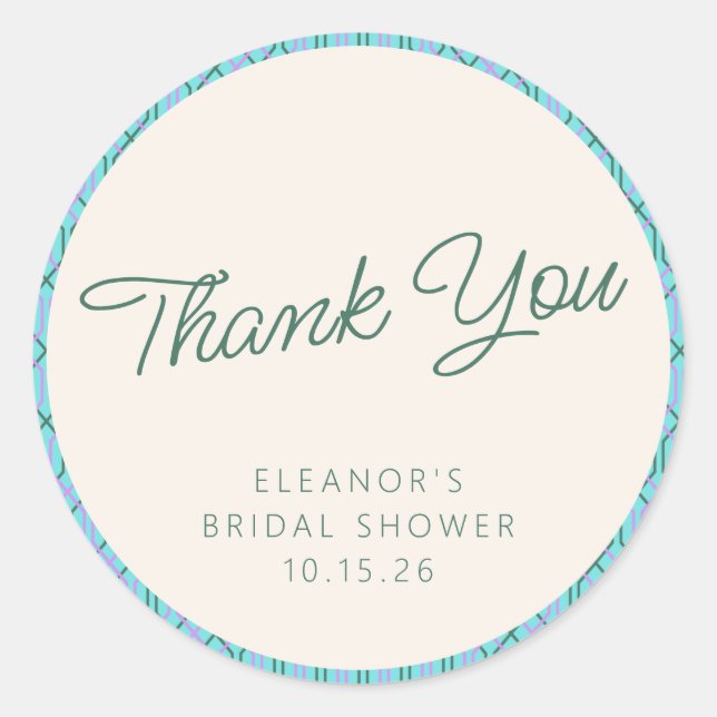 Adesivo Agradecimento de Chuveiro de Noiva Azul Verde Vint (Frente)