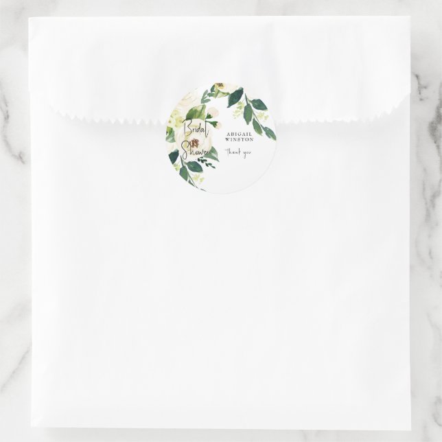 Adesivo Agradecimento de Chuveiro de Noiva Floral Branco (Bolsa)