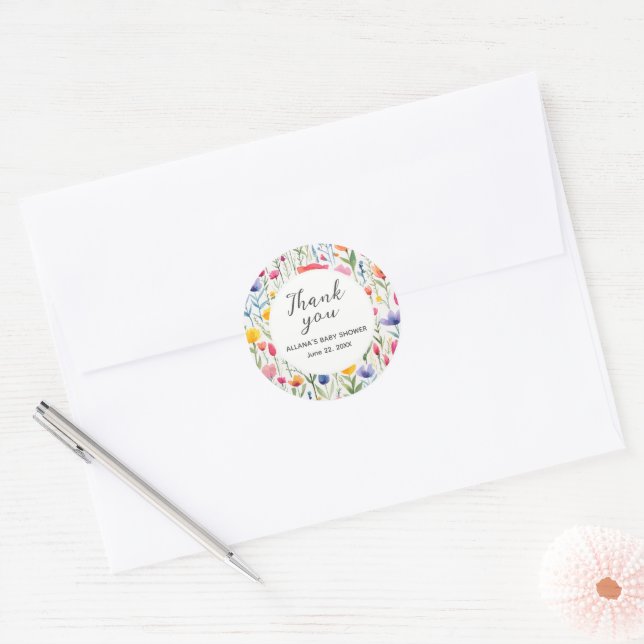 Adesivo Agradecimento de Chuvinha de Bebê com Flores em Aq (Envelope)