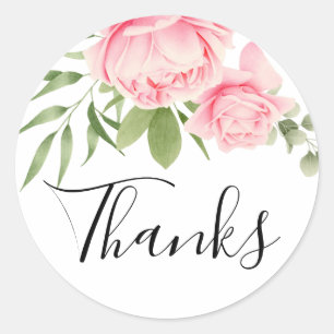Adesivo Agradecimento de rosas cor-de-rosa em aquarela flo