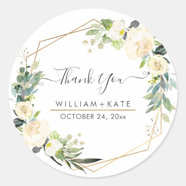 Adesivo Agradecimento de Rosas Creme Marfim Aquarela Rústi (Frente)