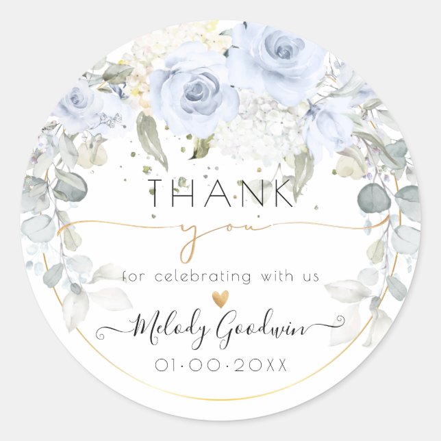 Adesivo Agradecimento de Rosas Elegantes em Aquarela Azul  (Frente)