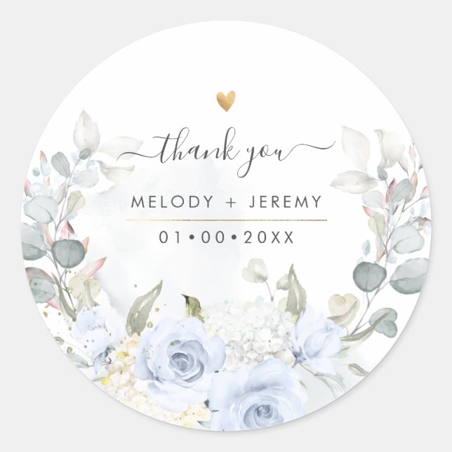 Adesivo Agradecimento de Rosas em Azul Empoeirado em Aquar (Frente)