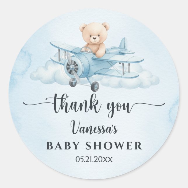 Adesivo Agradecimento do Chá de Bebê do Urso Teddy de Pilo (Frente)
