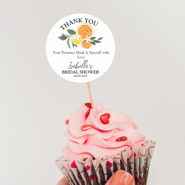Adesivo Agradecimento do Chá de Noiva Citrus Main Squeeze (she found her main lemon  your bridal shower favors with this Citrus “Thank You” )