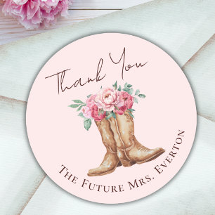 Adesivo Agradecimento do Chá de Noiva Cowgirl Floral Rosa