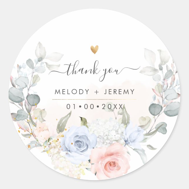 Adesivo Agradecimento Elegante Aquarela Azul Poeira Rosa D (Frente)