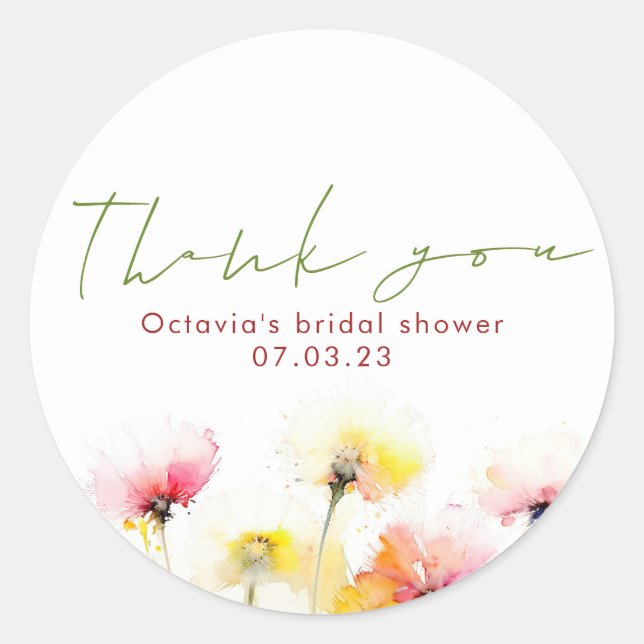 Adesivo Agradecimento Elegante de Flores Silvestres em Aqu (Frente)