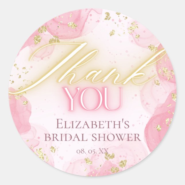 Adesivo Agradecimento Elegante Rosa Aquarela e Dourado (Frente)