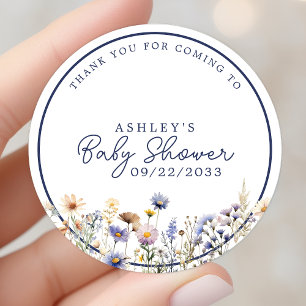 Adesivo Agradecimento Festa de Bebê Boho Flor Silvestre Az