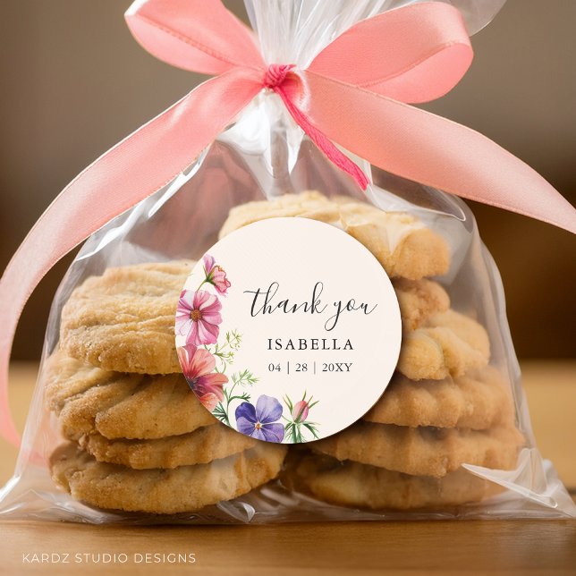 Adesivo Agradecimento Flor Silvestre Aquarela Chá de Noiva (Stickers come in 3 and 1.5 inches. Choose size before checkout.)