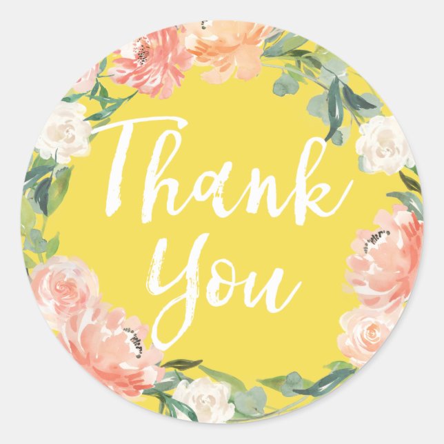 Adesivo Agradecimento Floral Amarelo Aquarela Spring Blush (Frente)