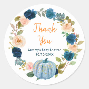 Adesivo Agradecimento Floral Baby Blue Abóbora Baby Shower