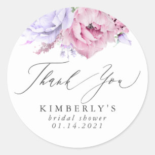 Adesivo Agradecimento Floral Botânico Roxo Pó e Rosa