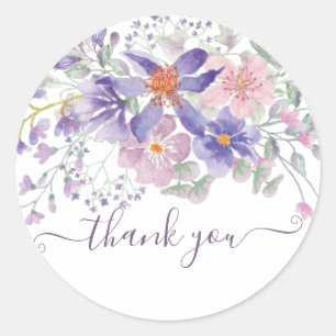 Adesivo Agradecimento floral de aquarela rosa e roxo