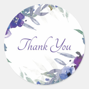 Adesivo Agradecimento floral de aquarela roxa e azul class