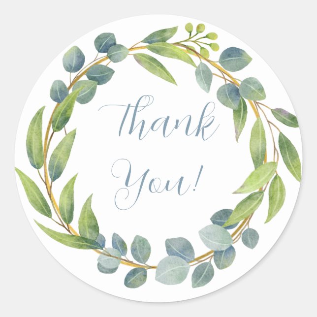 Adesivo Agradecimento Floral de Folha Verde em Aquarela Ro (Frente)
