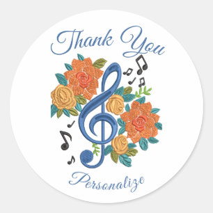 Adesivo Agradecimento Floral Musical Design Personalizado