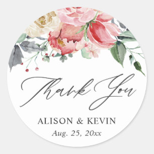 Adesivo Agradecimento Floral Rosa Creme Aquarela