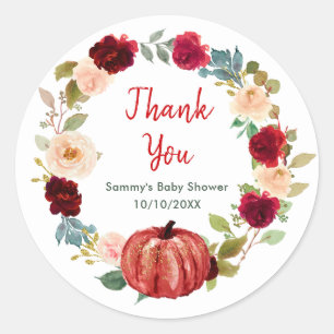 Adesivo Agradecimento Floral Vermelho Abóbora Baby Shower